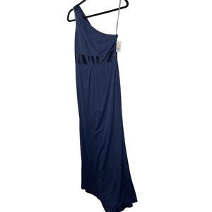 NWT Vera Wang White One Shoulder Dress w. Satin Sash, Midnight Navy Blue Size 6